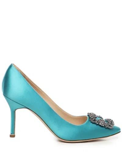 Manolo Blahnik 90mm Hangisli Pumps In Blue