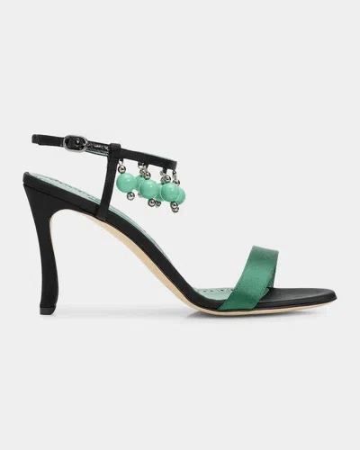 Manolo Blahnik 90mm Kasasan Beaded Satin Sandals In Multi