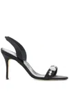 Manolo Blahnik 90mm Lamisan Satin Embellished Slingback Sandals In Black