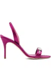 Manolo Blahnik Lamisan Satin Sandals Jewel Detail In Pink