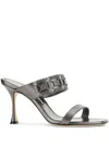 Manolo Blahnik Larapa 90 Grey Metallic Nappa Sandals In Grey