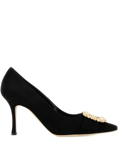 Manolo Blahnik 90mm Leather Heeled Pumps In Black