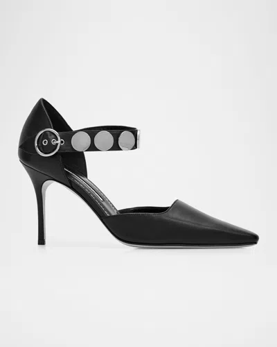 Manolo Blahnik 90mm Morgana Studded Leather Ankle-strap Pumps In Black