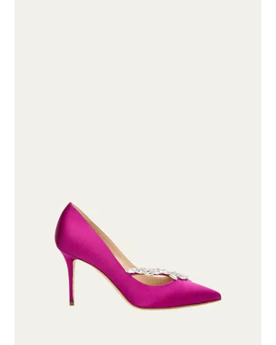 Manolo Blahnik 90mm Nadira Jeweled Satin Pumps In Pink