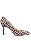 Manolo Blahnik 90 Leather-trimmed Embroidered Tweed Pumps In White