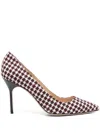 Manolo Blahnik 90 Leather-trimmed Embroidered Tweed Pumps In White