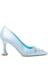 Manolo Blahnik 90mm Polypehami Satin Pumps In Blue