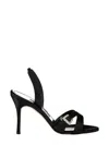 Manolo Blahnik Satin Crisscross Buckle Slingback Sandals In Black