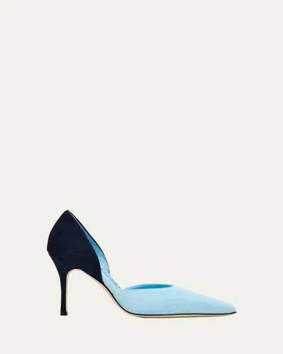 Manolo Blahnik 90mm Taylerbinu Bicolor Suede Pointed-toe Pumps In Multi
