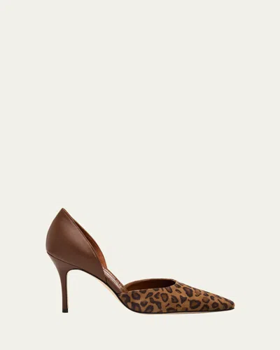 Manolo Blahnik 90mm Taylerbinu Leopard Mixed Leather Pumps In Brown
