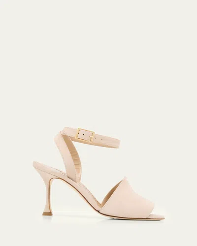 Manolo Blahnik 90mm Triananu Suede Ankle-strap Sandals In Multi