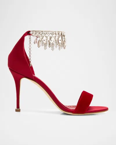 Manolo Blahnik 90mm Tulisan Embellished Velvet Sandals In Red