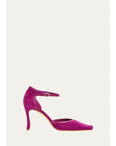 Manolo Blahnik 90mm Verdusan Mixed Leather Ankle-strap Pumps In Purple