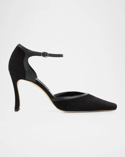 Manolo Blahnik 90mm Verdusan Mixed Leather Ankle-strap Sandals In Blue