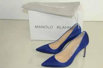 Pre-owned Manolo Blahnik $935  Bb 105 Blue Cobalt Pony Hair Calf Pumps Shoes 37 39 39.5