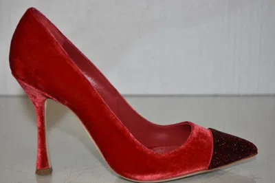 Pre-owned Manolo Blahnik $995  Crystalbi Red Velvet Bb Pumps Shoes 35.5 36.5 39.5 40.5