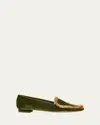 Manolo Blahnik Agrofran Velvet Fringe-trim Loafers In Green
