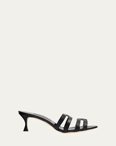 MANOLO BLAHNIK AHWAK CAGED LEATHER MULE SANDALS