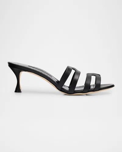 Manolo Blahnik Ahwak Caged Leather Mule Sandals In Black