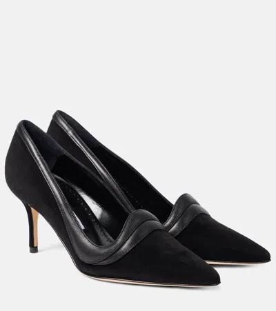 Manolo Blahnik Ajarafa 70 Suede And Leather Pumps In Black