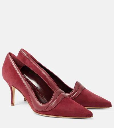 Manolo Blahnik Ajarafa 70 Suede And Leather Pumps In Red