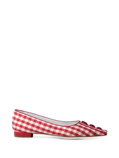 Manolo Blahnik Alexa Gingham Button-detail Ballet Flats In Multi