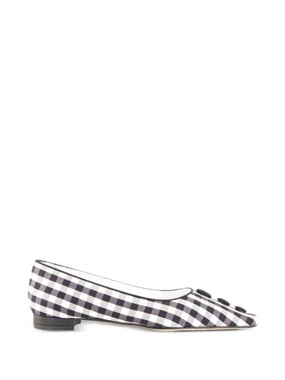 Manolo Blahnik Alexa Gingham Button-detail Ballet Flats In Black