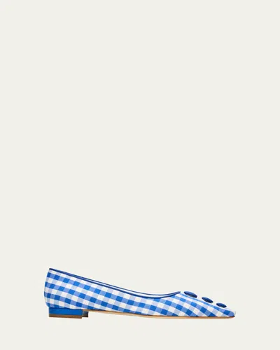 Manolo Blahnik Alexa Gingham Flat Pumps In Blue/white