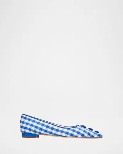 Manolo Blahnik Alexa Gingham Flat Pumps In Blue/white
