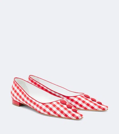 Manolo Blahnik Alexa Checked Woven Ballet Flats In Red