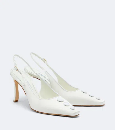 Manolo Blahnik Alexa Button-embellished Slingback Pumps In White