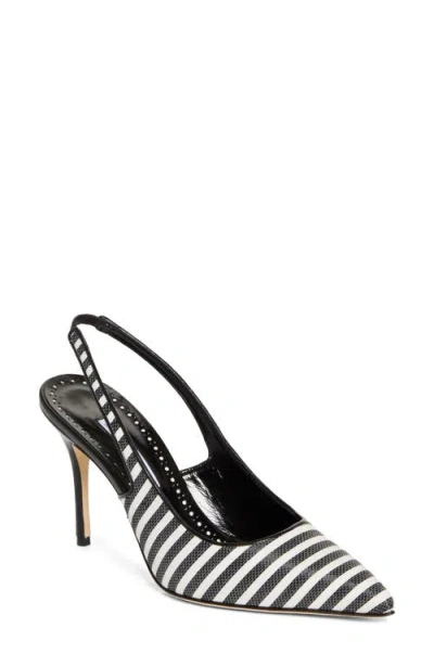 Manolo Blahnik Allurafia Stripe Slingback Pump In Ivory/black
