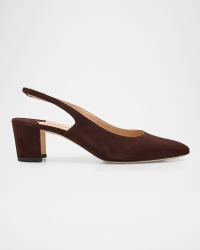 Manolo Blahnik Allurasan Suede Slingback Pumps In Brown
