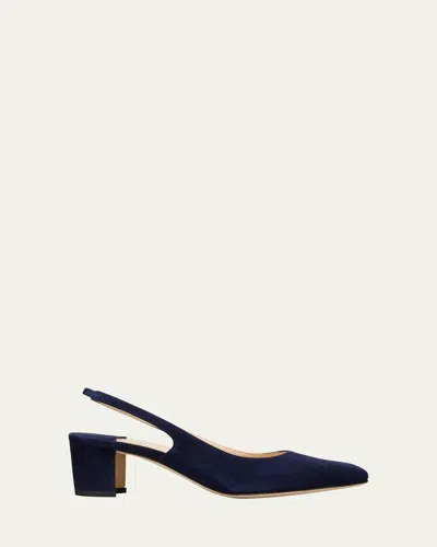 Manolo Blahnik Allurasan Suede Slingback Pumps In Navy