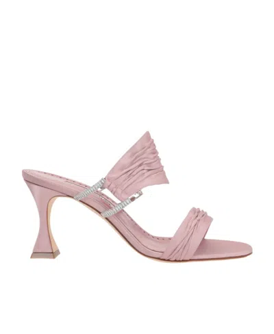 Manolo Blahnik Chinap Embellished Satin Sandals In Pink