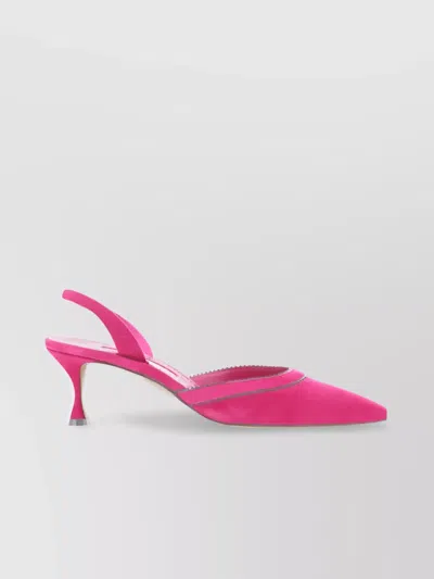 Manolo Blahnik Almond Toe Leather Kitten Heel Pumps In Pink