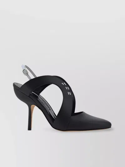Manolo Blahnik Almond Toe Leather Stiletto Heel Pumps In Black