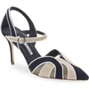 Manolo Blahnik Amr Quarter Strap Pointed Toe Pump In Multi