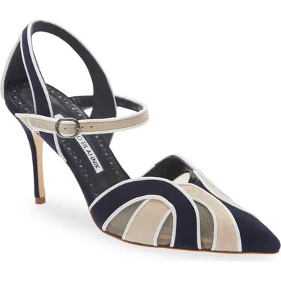 Manolo Blahnik Amr Quarter Strap Pointed Toe Pump In Multi