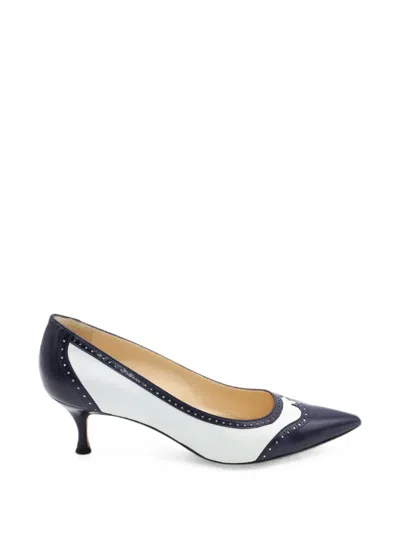 Pre-owned Manolo Blahnik Ancor Spectator Pumps In Blue