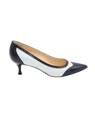Manolo Blahnik Ancor Two-tone Spectator Pumps In Navy Blue Leather