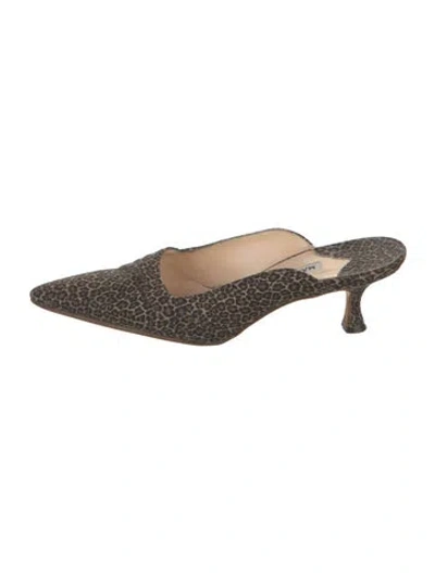 Pre-owned Manolo Blahnik Animal Print Crystal Embellishments Mules In Brown
