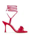 Manolo Blahnik Anista Floral-applique Suede Sandals In Red