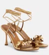 Manolo Blahnik 90mm Anista Flower-embellished Lace-up Sandals In Gold