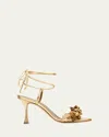 Manolo Blahnik 90mm Anista Flower-embellished Lace-up Sandals