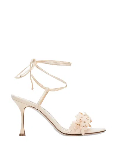 Manolo Blahnik Anista Floral Sandals In Neutral