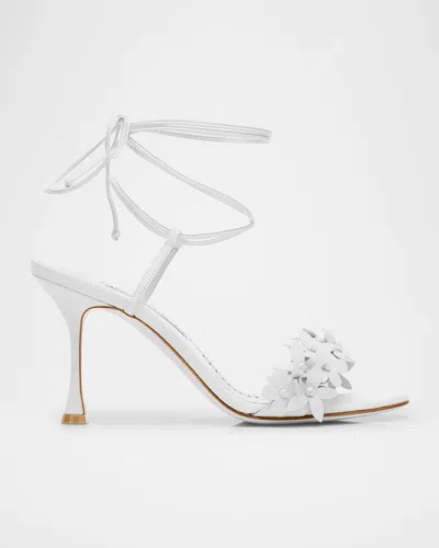 Manolo Blahnik Anista Nappa Leather Ankle-wrap Sandals