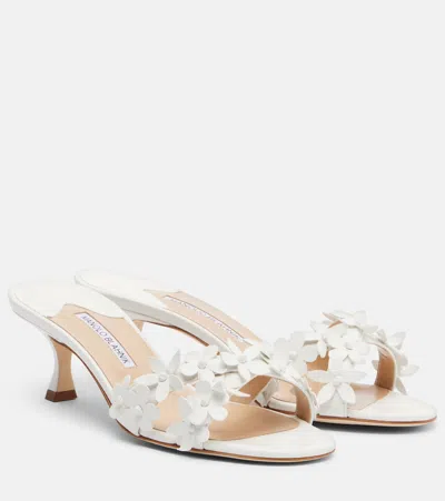 Manolo Blahnik Anistarona Floral-appliqué Leather Mules In Multi
