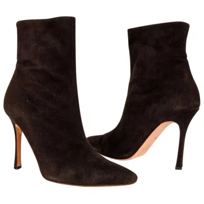 Pre-owned Manolo Blahnik Ankle Boot Buttery Soft Chocolate Suede 36.5 / 6.5 In Brown