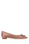 Manolo Blahnik Satin Ballerinas With Embellished Detail And Finish